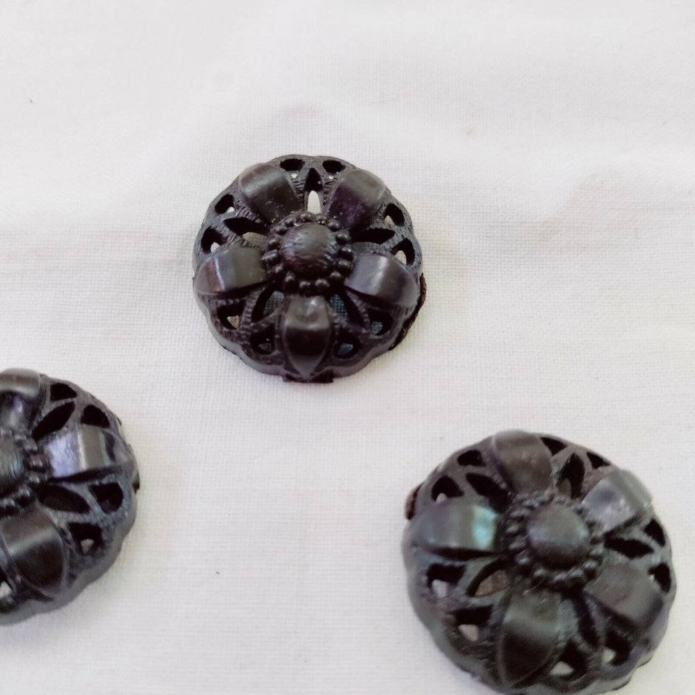 4/$20 Vintage Carved Flower Plastic Shank Buttons 7/8" Brown Lot Of 3 Perforated